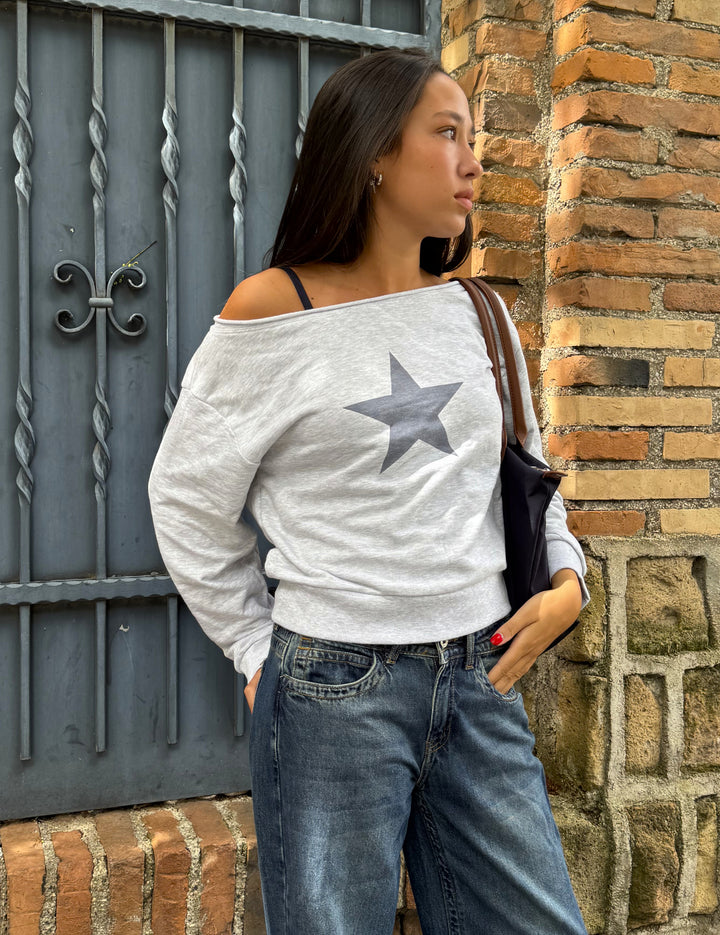 Felpa offshoulder con stampa