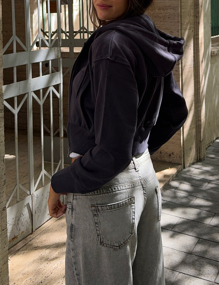 Felpa con cappuccio crop