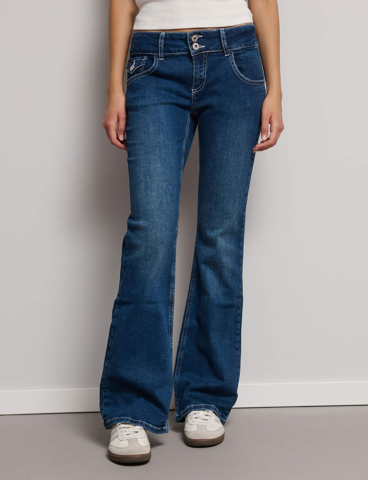 Jeans a zampa con doppio bottone