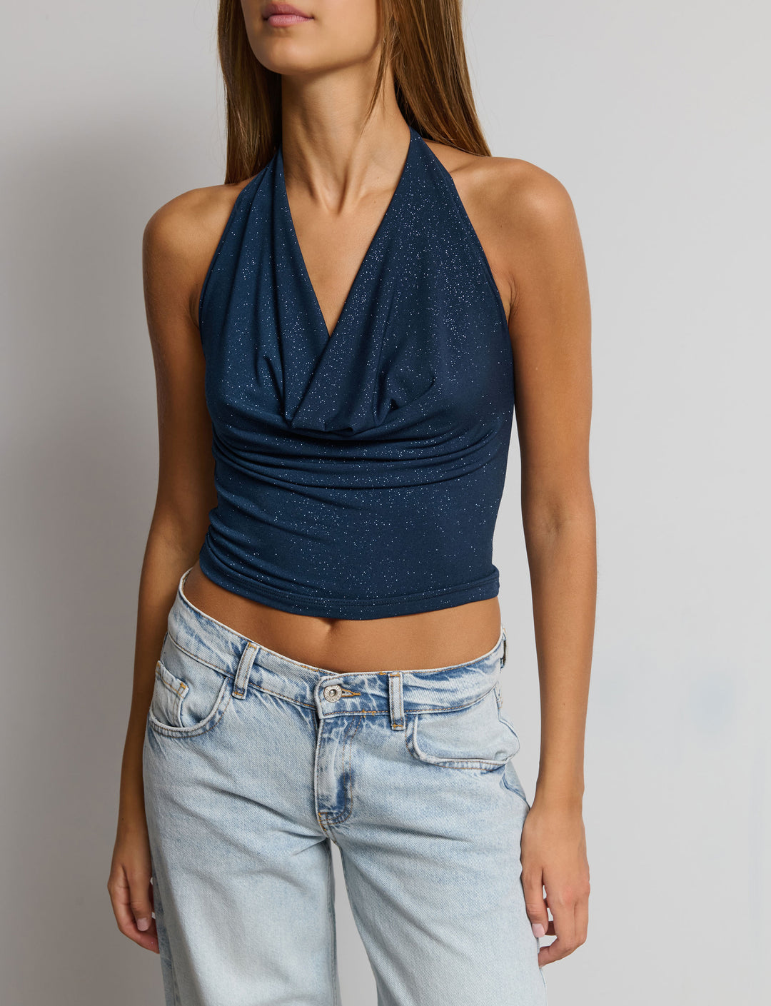 Top lurex scollo a cappuccio