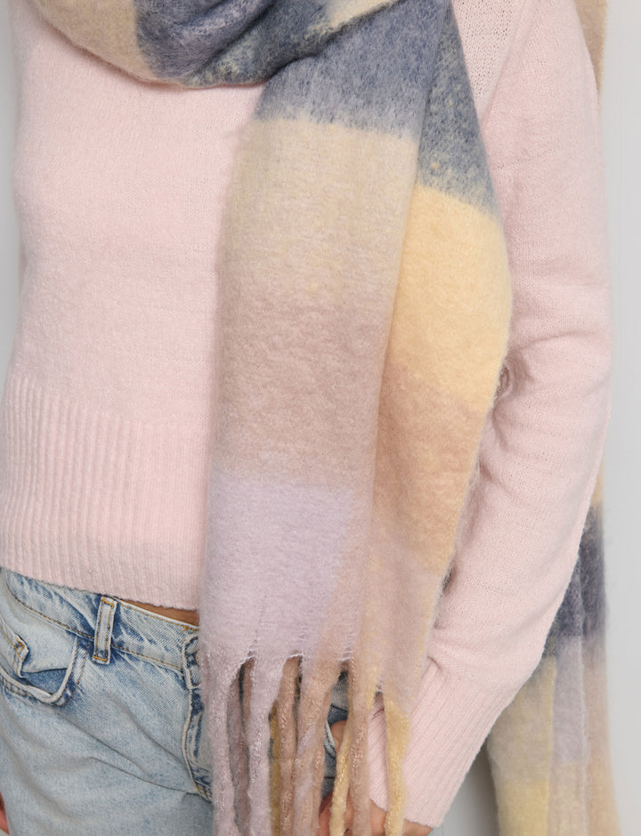 Sciarpa maxi a quadri con frange