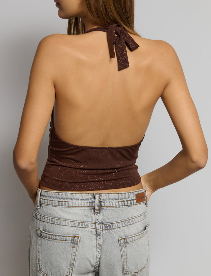 Top lurex scollo a cappuccio