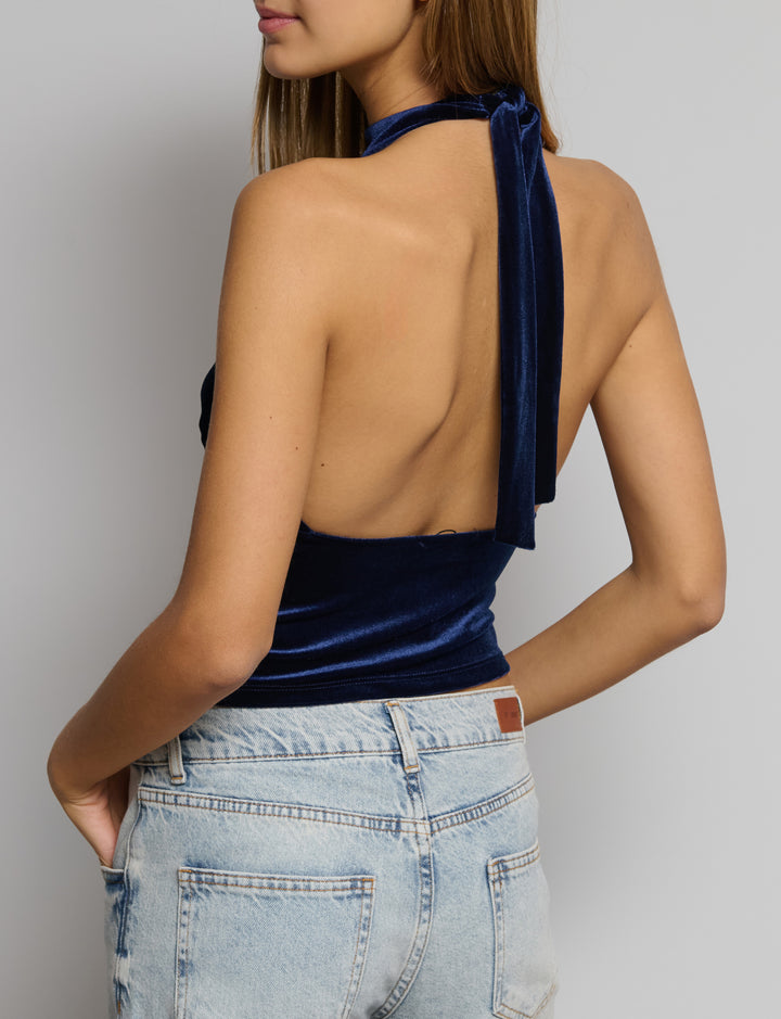Top scollo halter in velluto
