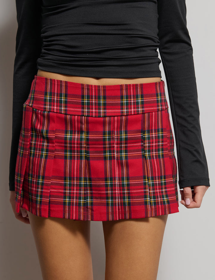 Skort a quandri con pieghe