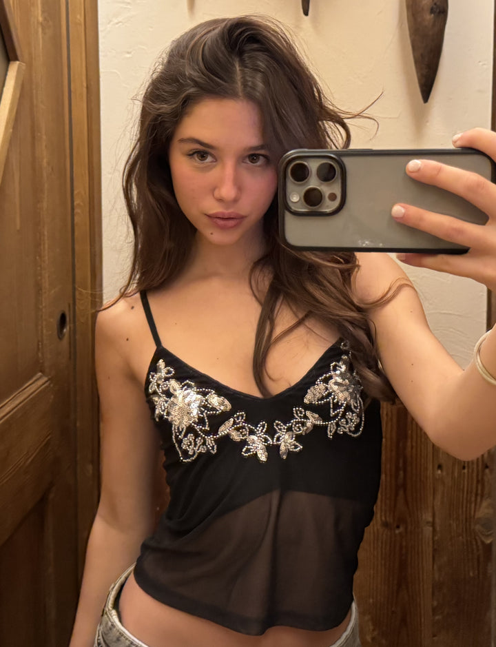 Top con ricamo in paillettes