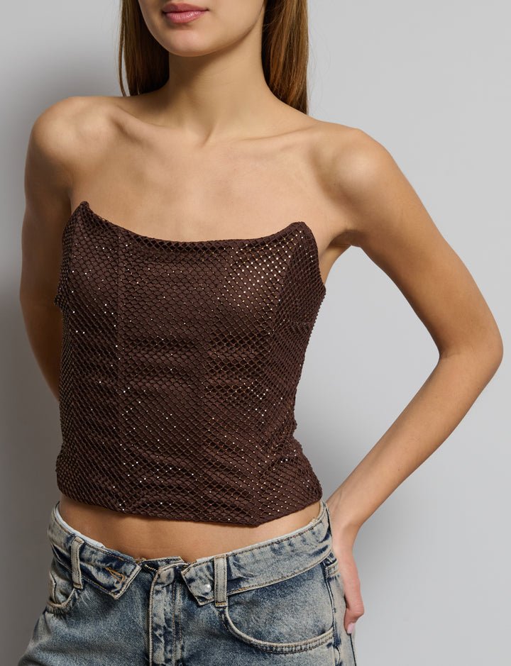 Top arricciato con strass