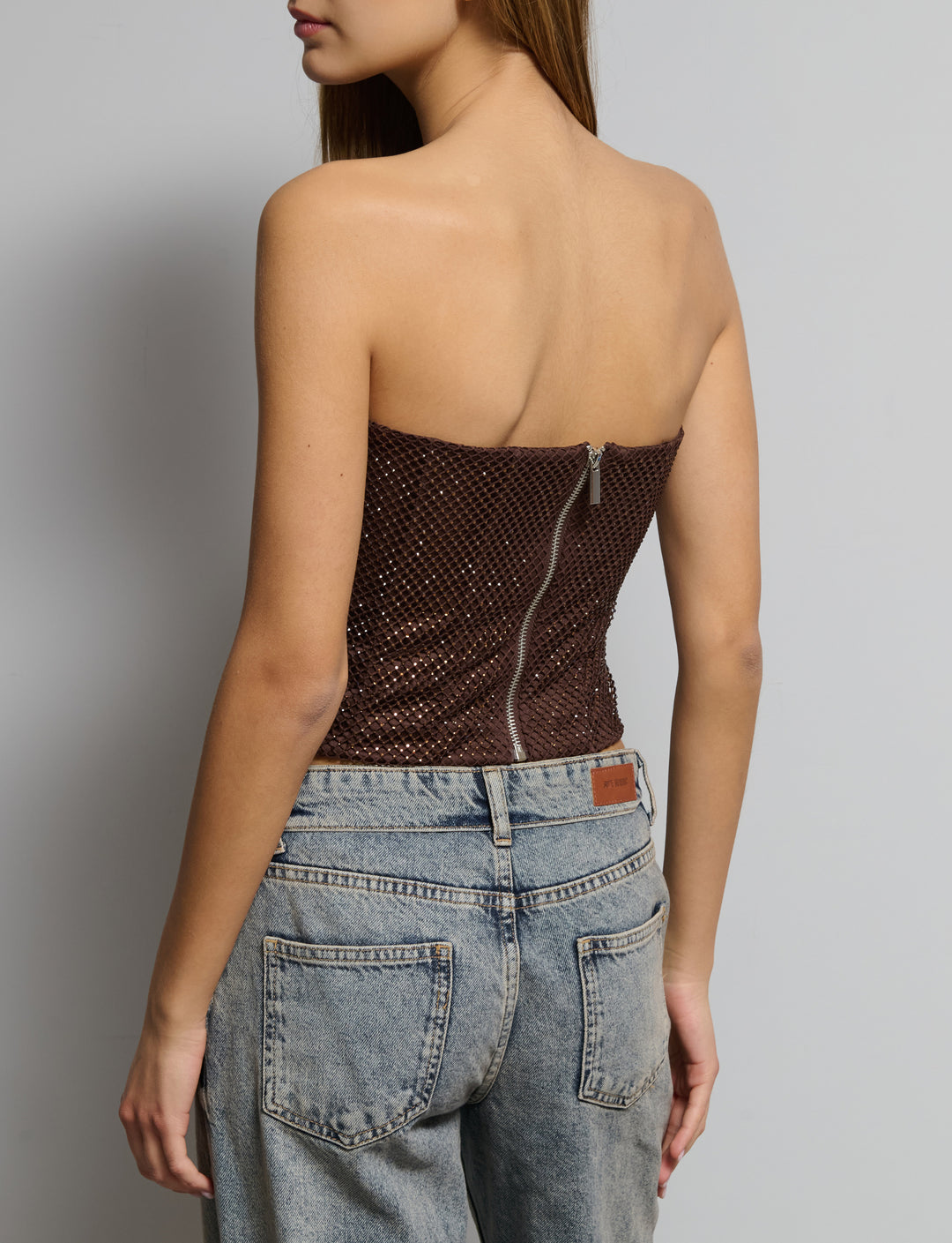 Top arricciato con strass