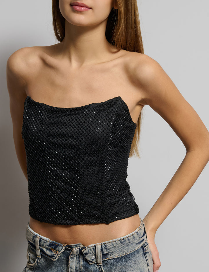 Top arricciato con strass