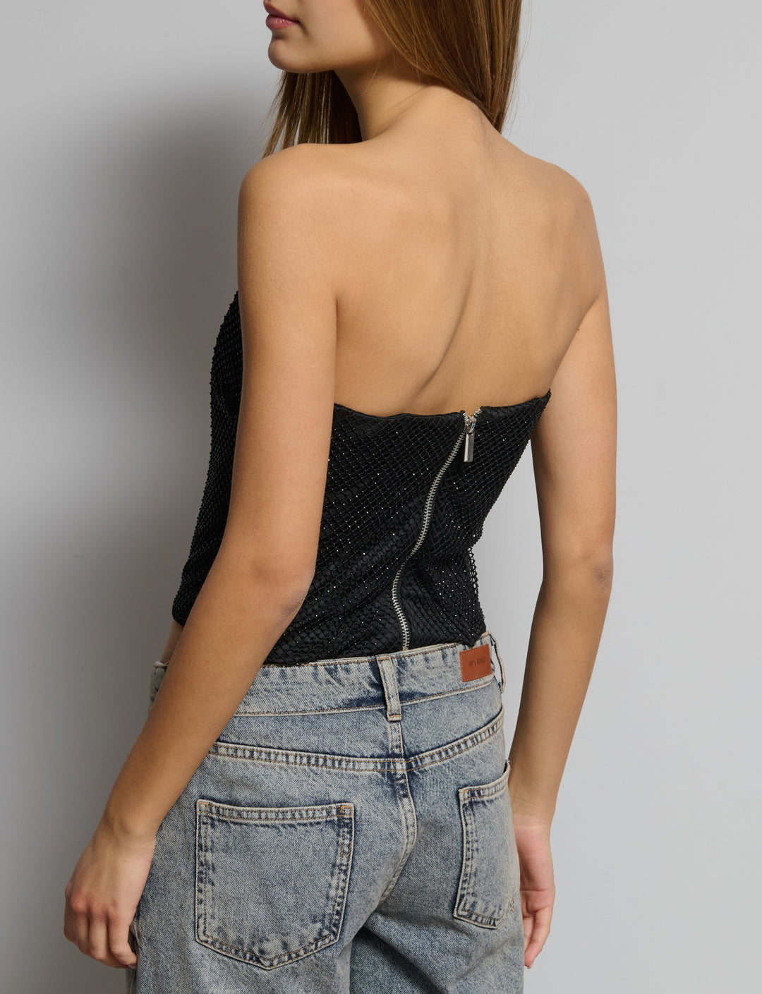 Top arricciato con strass