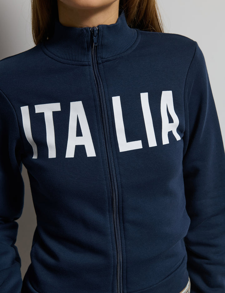 Felpa blu navy a collo alto con stampa Italia