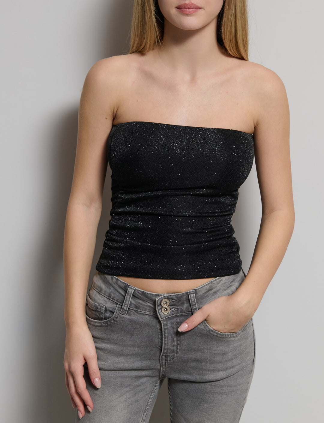 Top a fascia in tessuto lurex