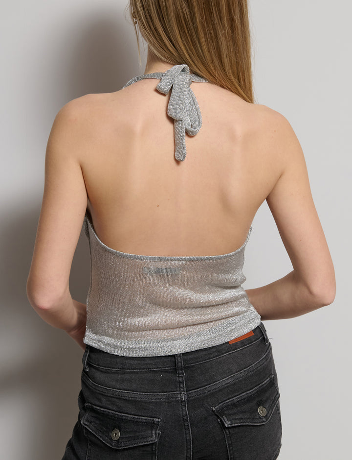 Top in maglia metallica scollo cappuccio