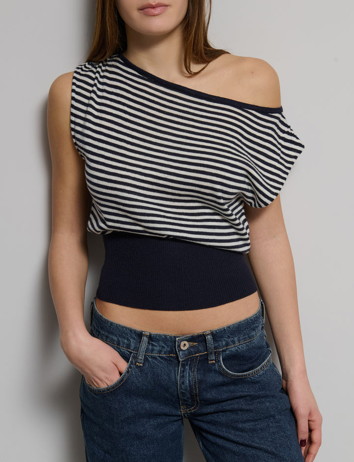 Top in maglia off-shoulder manica corta