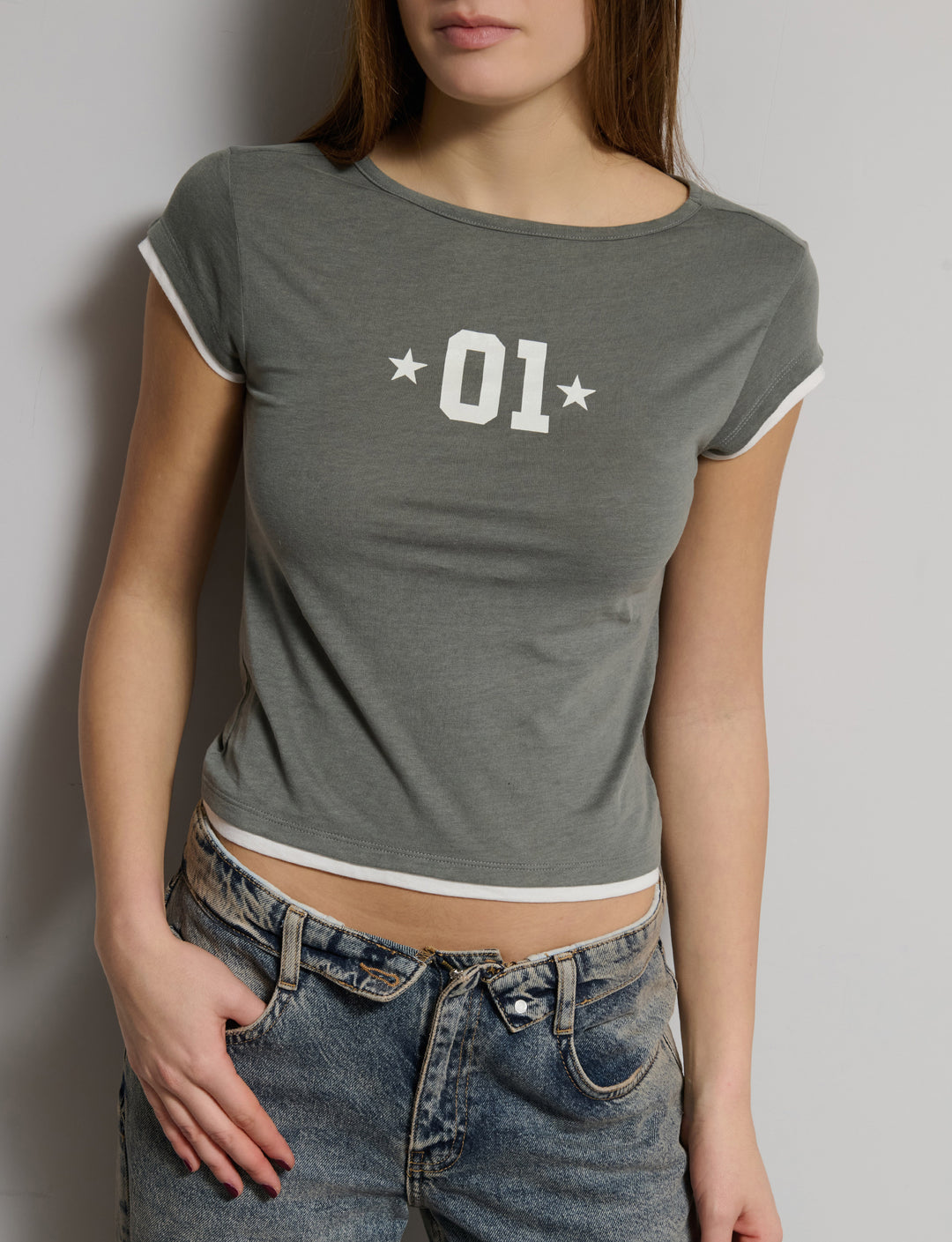 T-shirt stampa bordi contrasto