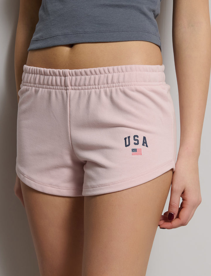 Short rosa in felpa con stampa USA