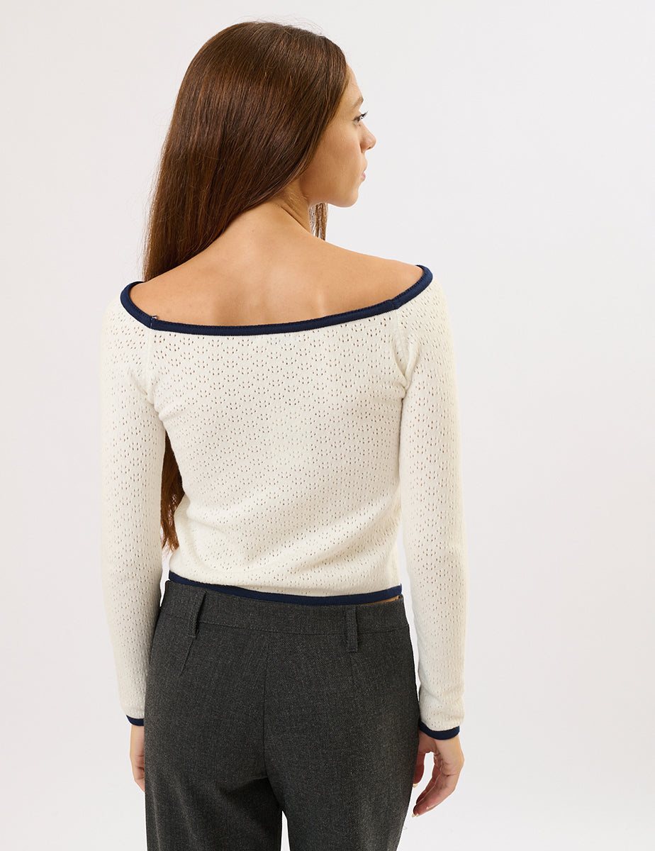 Maglione off-shoulder con laccetto