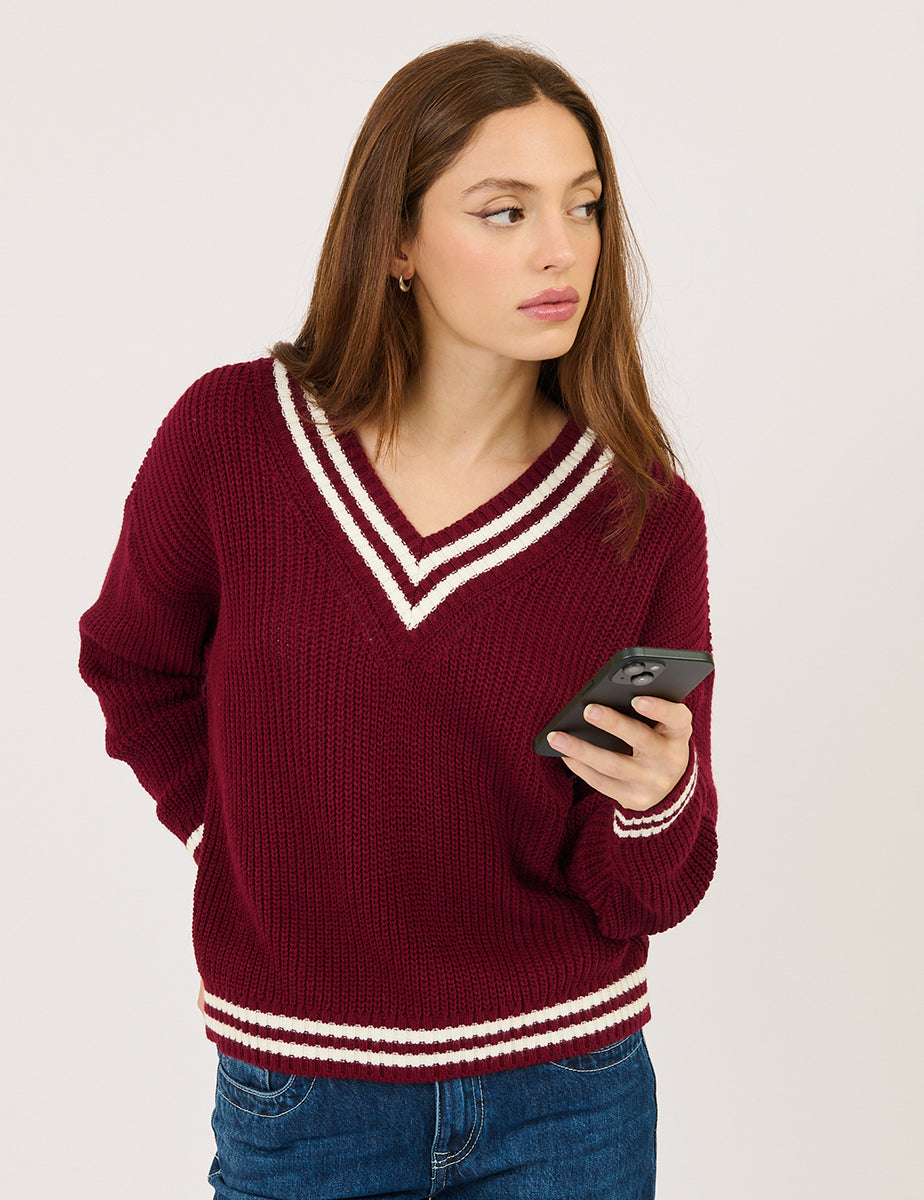 Maglione college con scollo a V