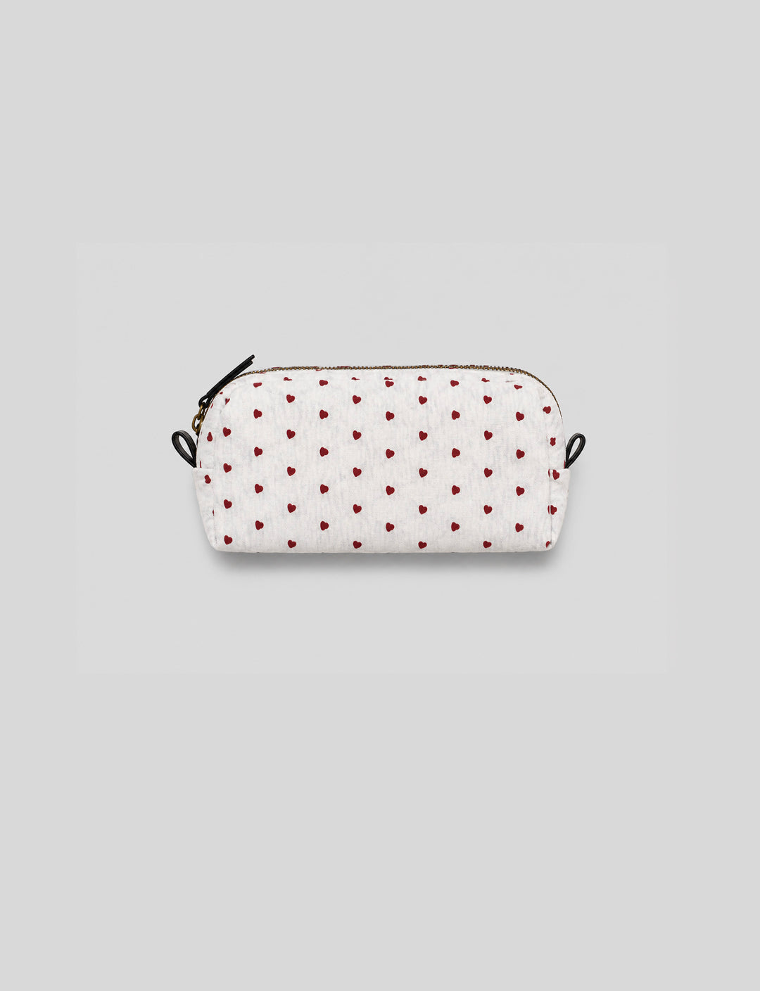 Astuccio in felpa grigio con cuoricini rossi still life