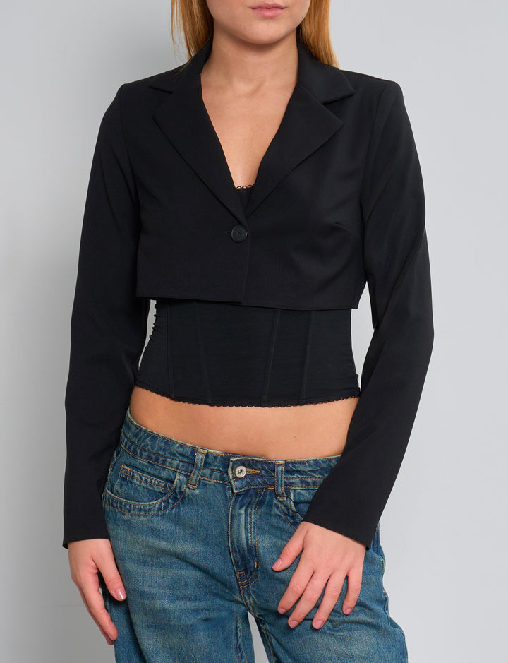 Blazer crop nero monopetto chiuso