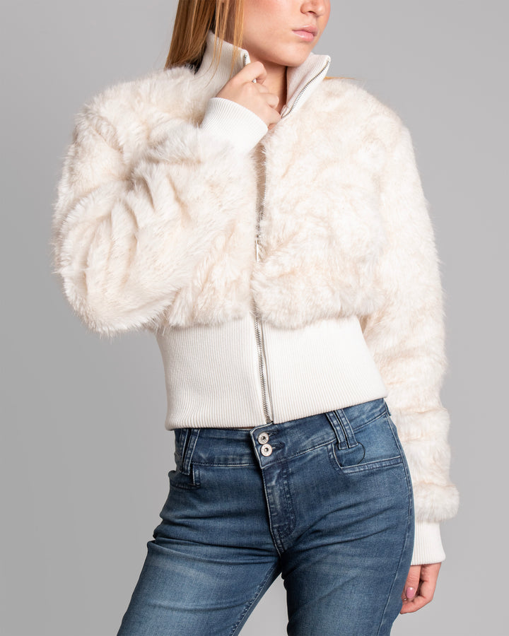 Bomber bianco in pelliccia frontale