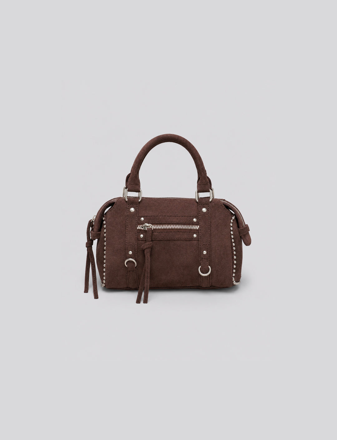 Borsa bauletto marrone effetto suede con borchie still life