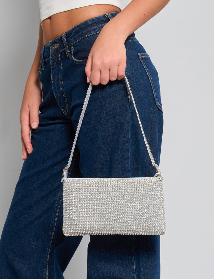 Borsa da spalla argento con strass