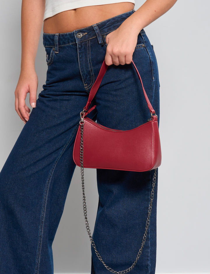 Borsa da spalla bordeaux con catenina argento
