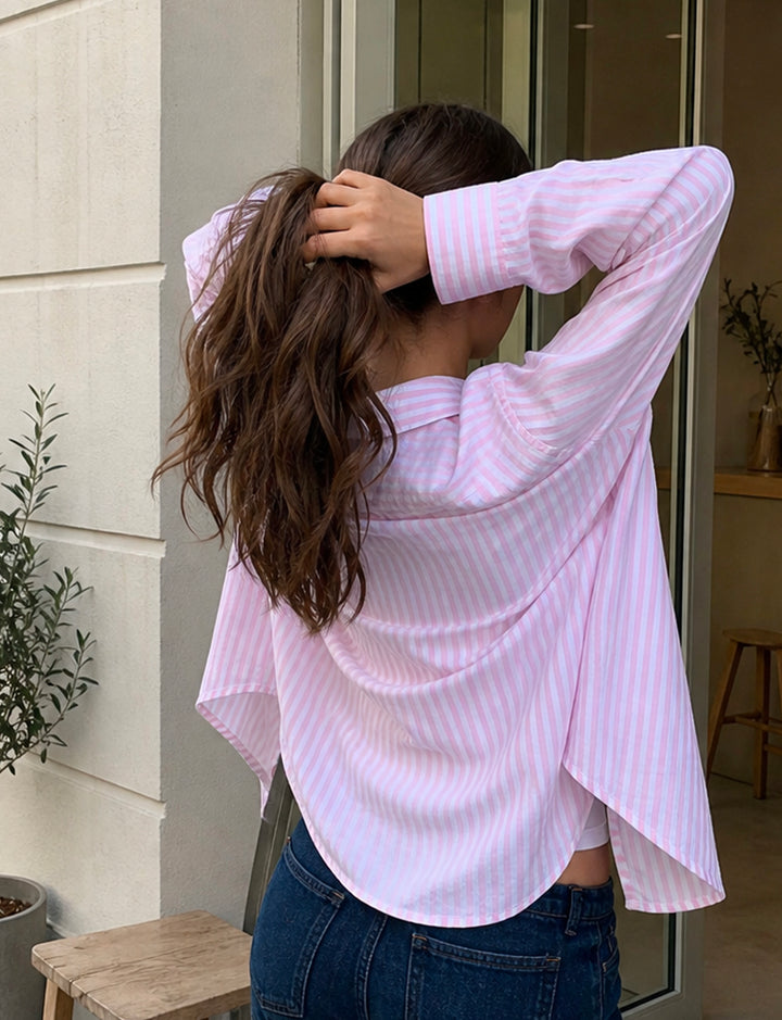 Camicia a righe rosa oversize copertina