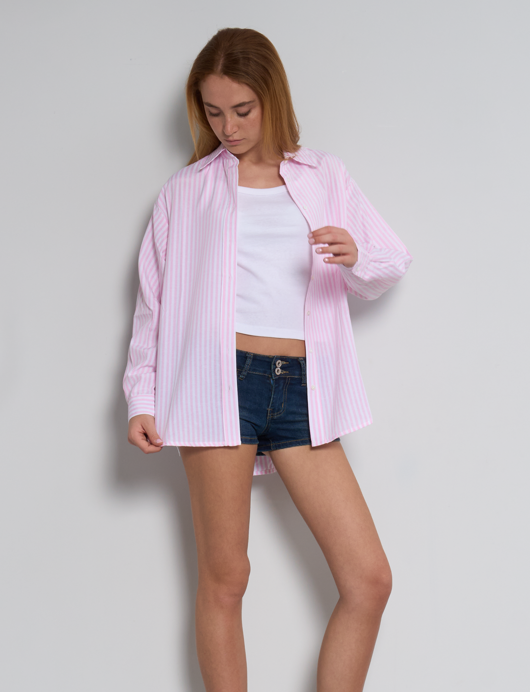 Camicia a righe rosa oversize look