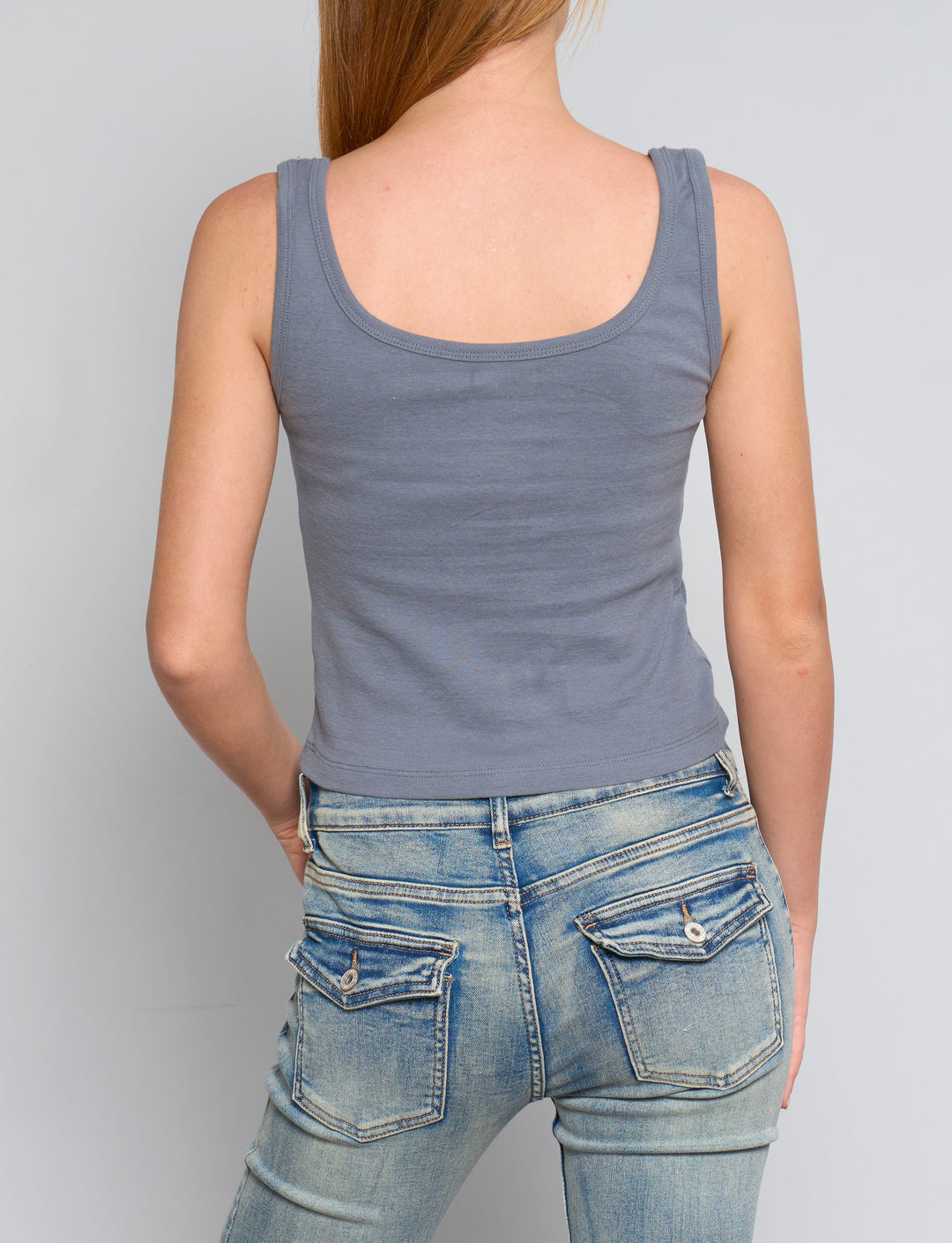 Canotta blu indigo con bottoni retro