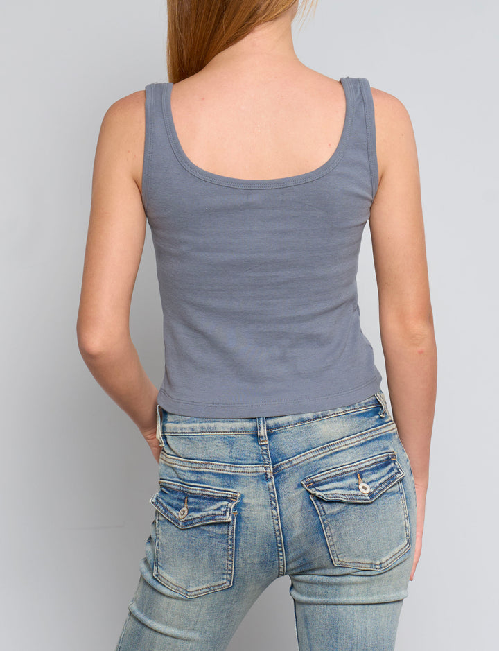 Canotta blu indigo con bottoni retro