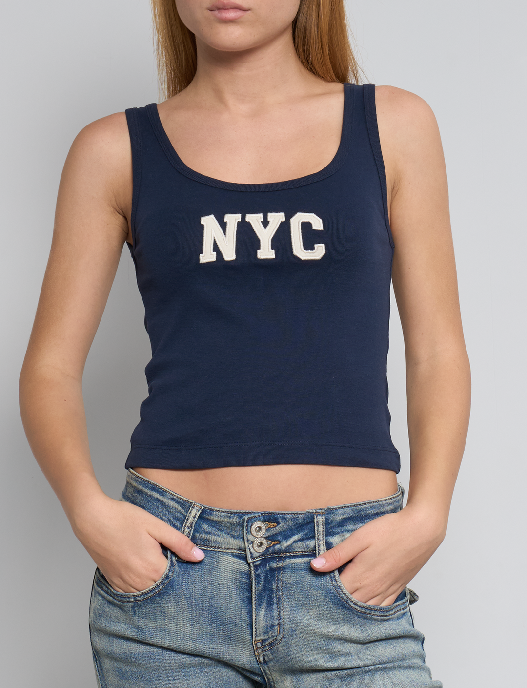 Canotta blu navy con scritta frontale "NYC" frontale