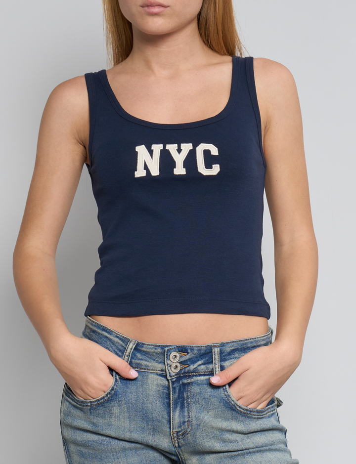Canotta blu navy con scritta frontale "NYC" frontale