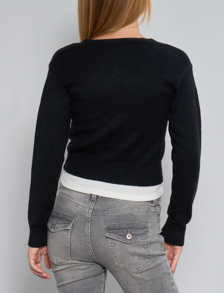 Cardigan crop nero con bottoni retro