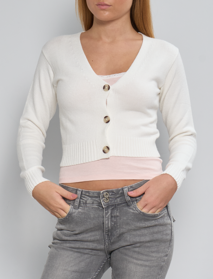 Cardigan crop panna con bottoni copertina