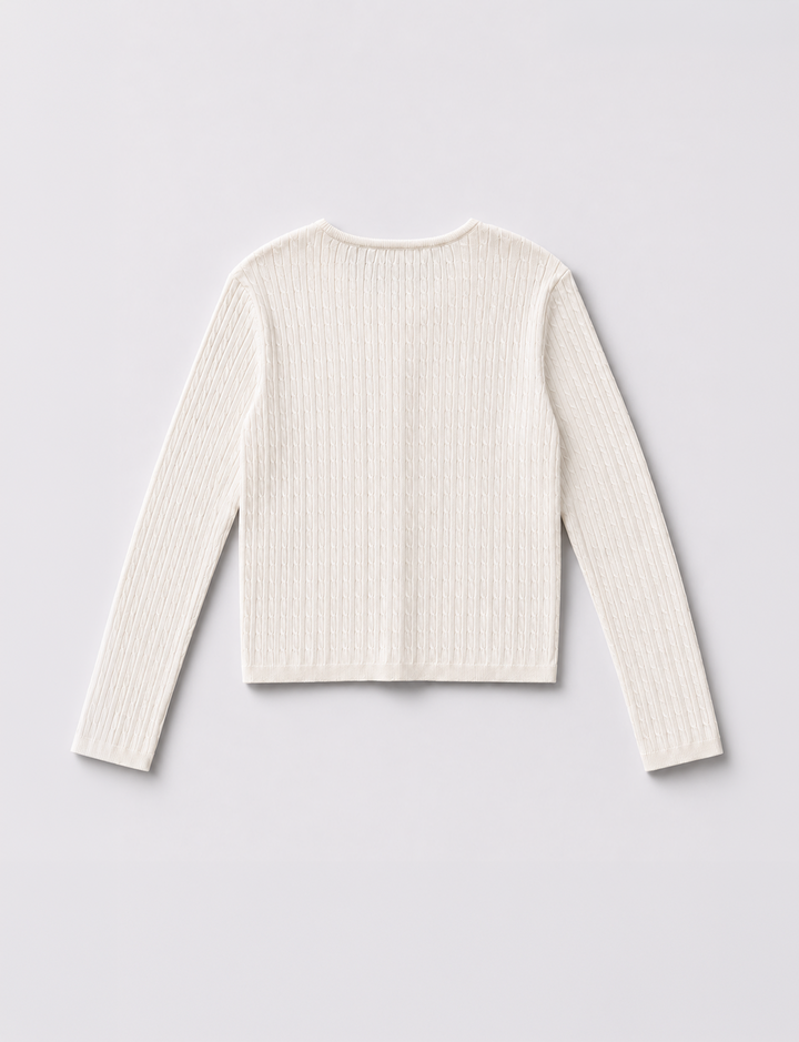 Cardigan in cotone panna con lavorazione a trecce still life retro