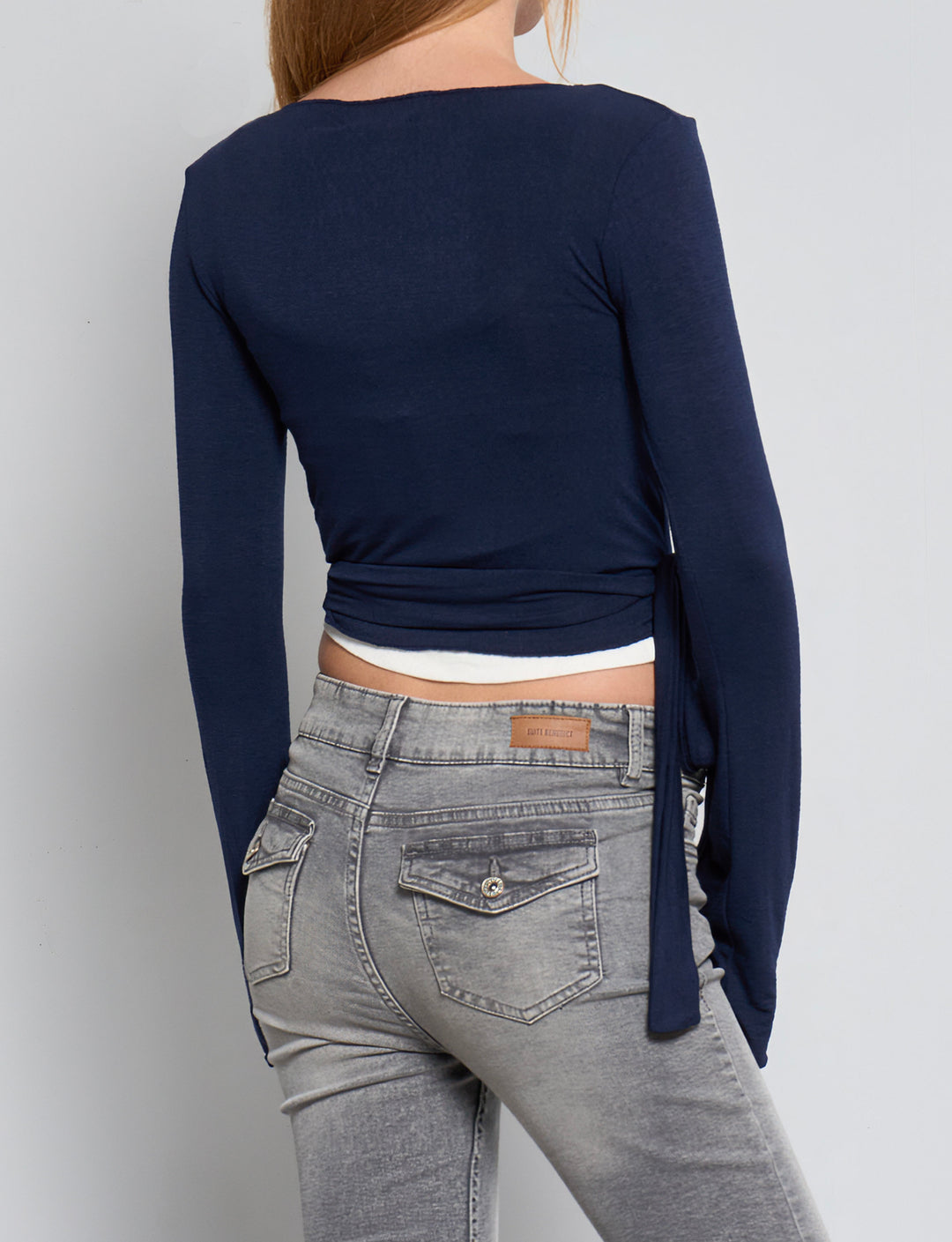 Cardigan in jersey blu navy incrociato retro