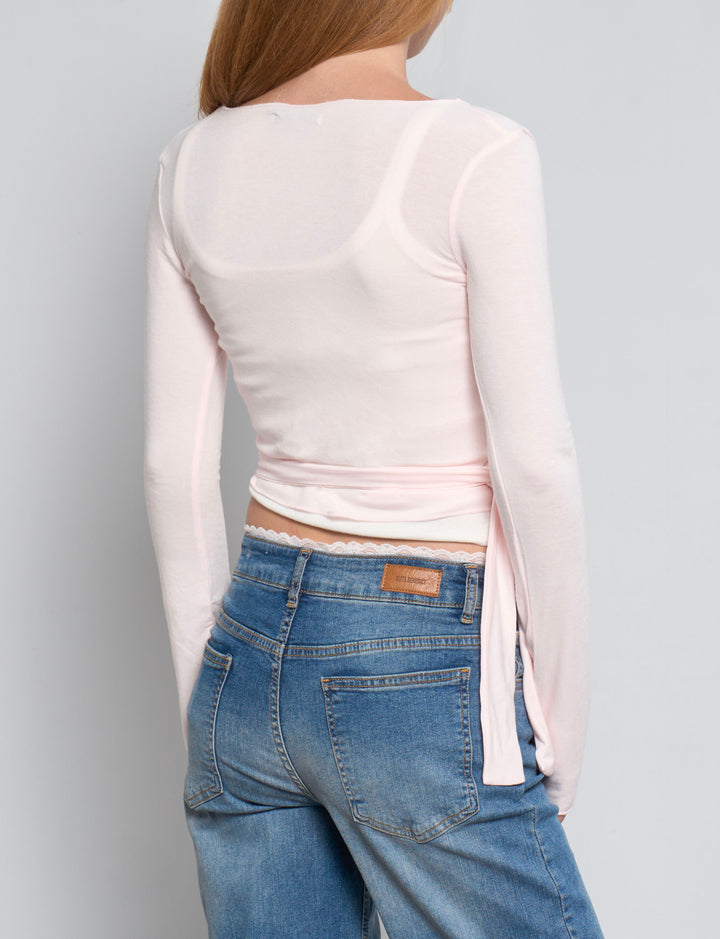 Cardigan in jersey rosa incrociato retro