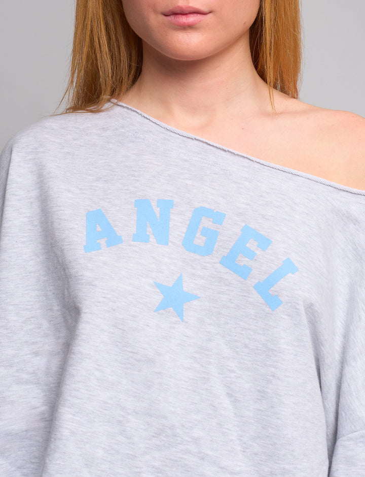 Felpa grigia asimmetrica "Angel" -  FELPA STAMPA  