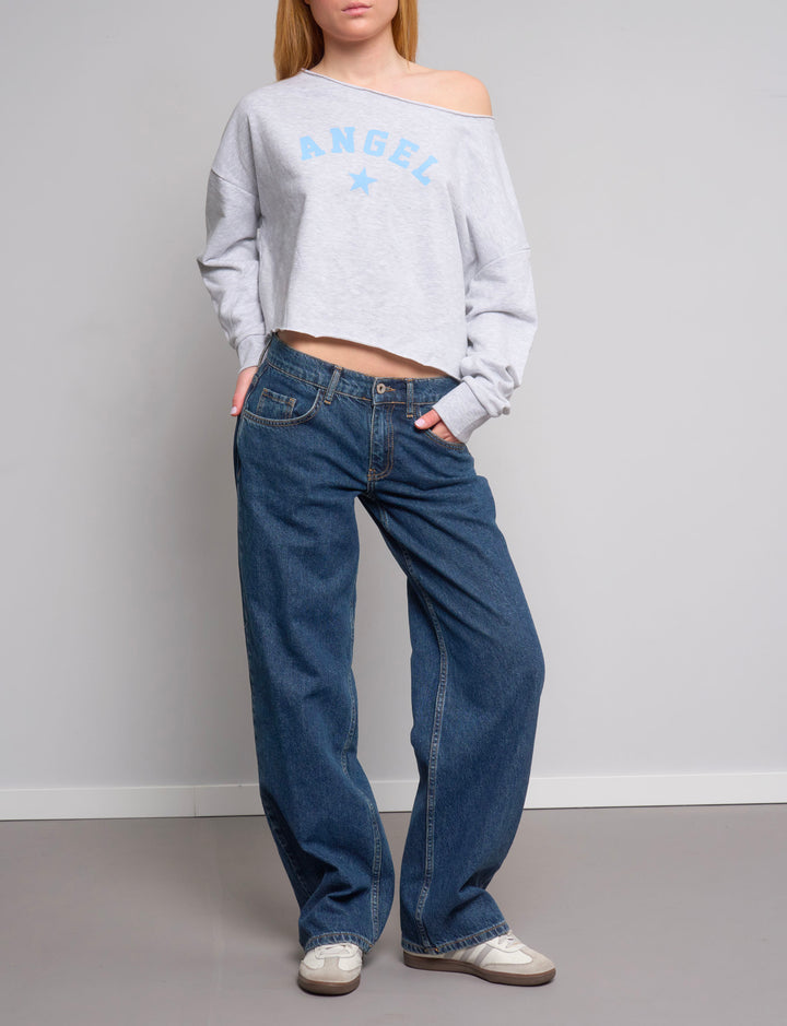 Felpa grigia asimmetrica "Angel" -  FELPA STAMPA  