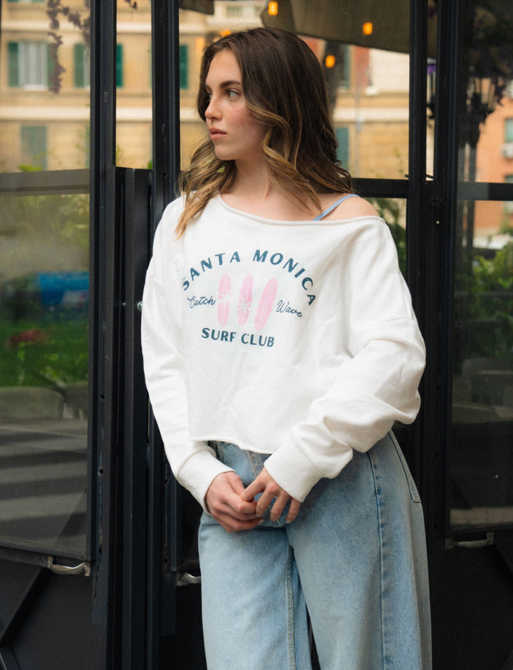 Felpa panna asimmetrica "Santa Monica" -  FELPA STAMPA  