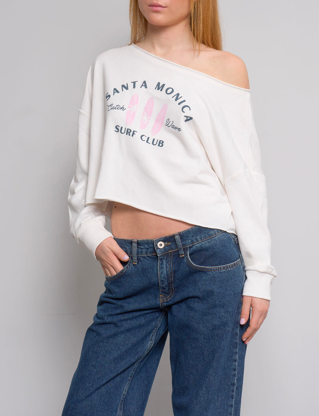 Felpa panna asimmetrica "Santa Monica" -  FELPA STAMPA  