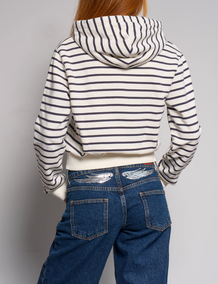 Felpa a righe crop con zip