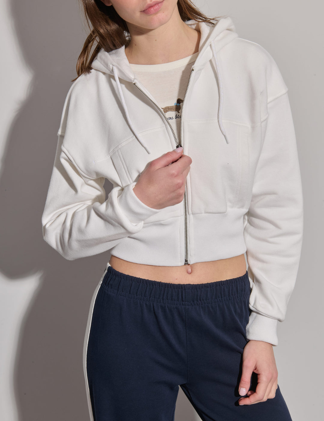 Felpa bianca crop con zip