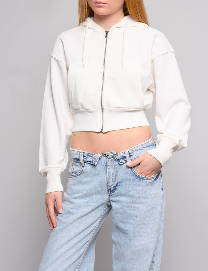 Felpa bianca crop con zip