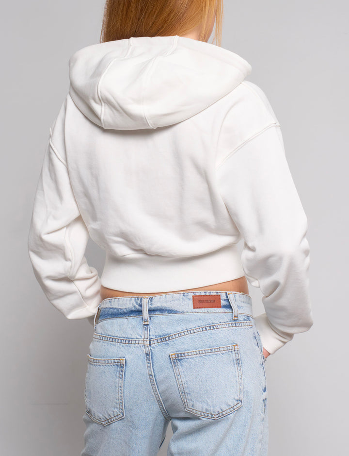 Felpa bianca crop con zip