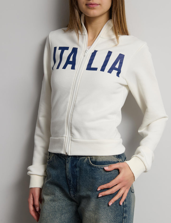 Felpa bianca a collo alto con stampa Italia
