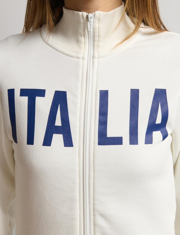 Felpa bianca a collo alto con stampa Italia