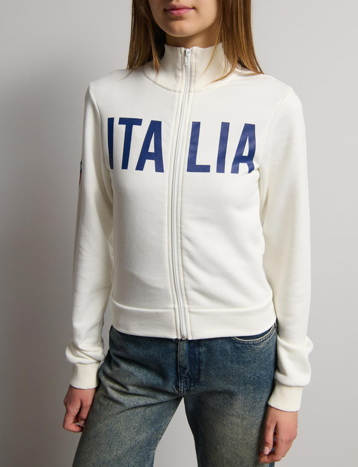 Felpa bianca a collo alto con stampa Italia