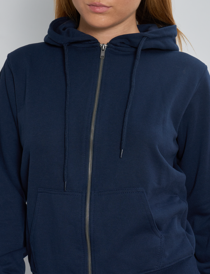 Felpa blu navy con zip e cappuccio dettaglio